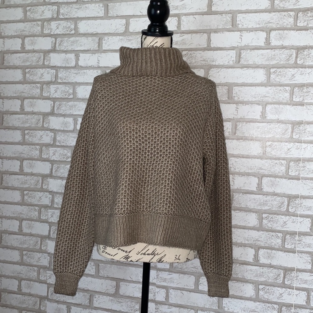 Ash Brown Honeycomb Knit Turtleneck Sweater XS Lightweight Textured Pullover - Picture 5 of 5
